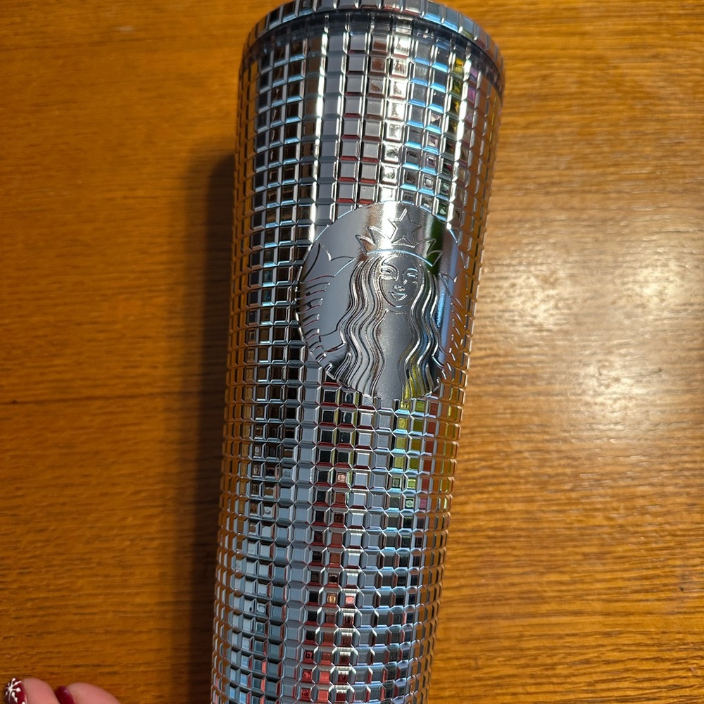 Starbucks Holiday Metallic Silver Grid 24 oz ventiTumbler